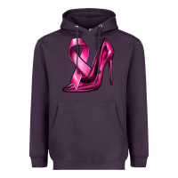 Plum Breast Cancer Ribbon and Heels Heavyweight Hoodie - texasbilliewilder