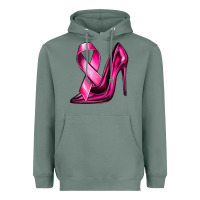 Sage Breast Cancer Ribbon and Heels Heavyweight Hoodie - texasbilliewilder