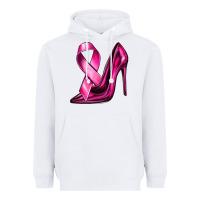 White Breast Cancer Ribbon and Heels Heavyweight Hoodie - texasbilliewilder