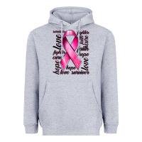 Heather Grey Breast Cancer Ribbon Hope Love Faith Heavyweight Hoodie - texasbilliewilder