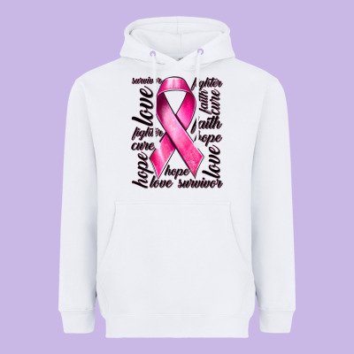 Breast Cancer Ribbon Hope Love Faith Heavyweight Hoodie Designed By Texasbilliewilder