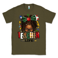 Army Green teacher life afro locs messy bun Classic Tee - texasbilliewilder
