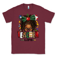 Burgundy teacher life afro locs messy bun Classic Tee - texasbilliewilder