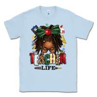 Dusty Blue teacher life afro locs messy bun Classic Tee - texasbilliewilder