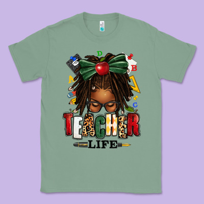 Classic Tee teacher life afro locs messy bun