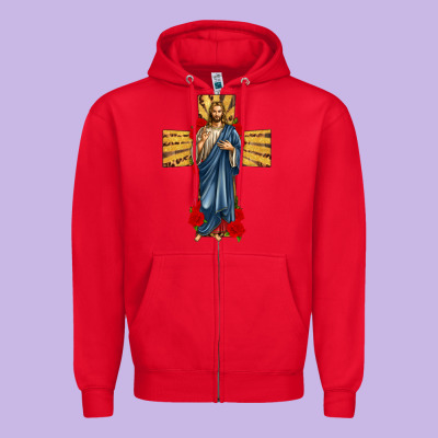 Jesus Christ Cross Zipper Hoodie Designed By Texasbilliewilder