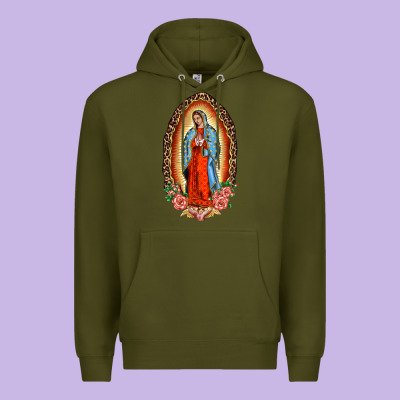 Our Lady Of Guadalupe Leopard And Roses Premium Hoodie Designed By Barkaloodesign