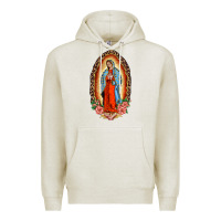 Oatmeal Heather our lady of guadalupe leopard and roses Premium Hoodie - BarkalooDesign