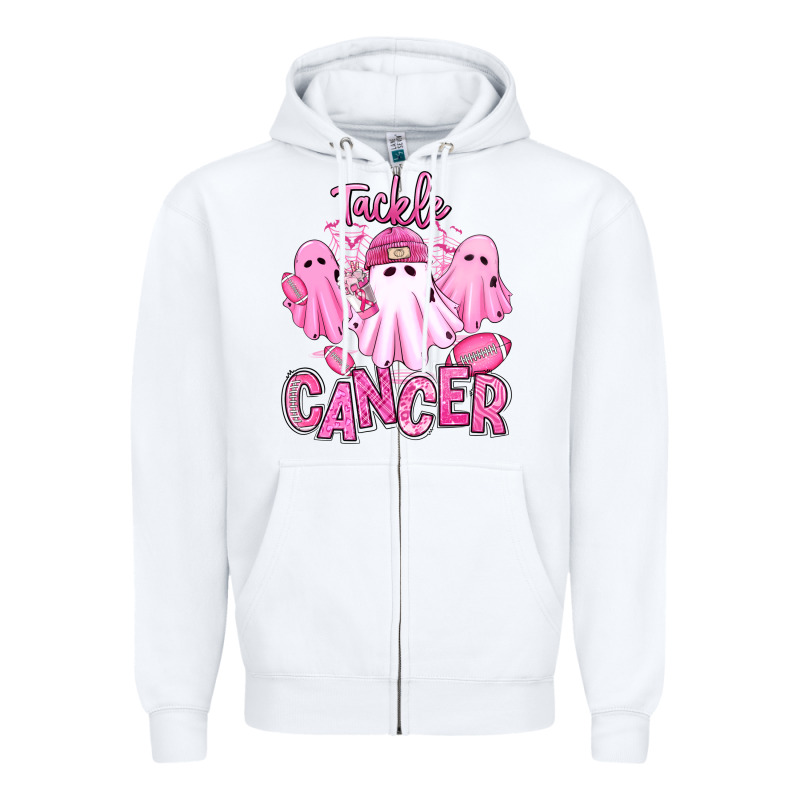 Tackle Cancer Halloween Ghosts American Football Zipper Hoodie by RanaPortraitStore | Teevron