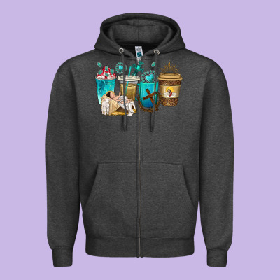 Jesus Coffee Cups Zipper Hoodie Designed By Texasbilliewilder