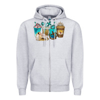 Heather Grey jesus coffee cups Zipper Hoodie - texasbilliewilder
