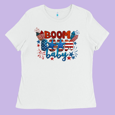Boom Boom Baby 4th Of July Ladies Tee Designed By Barkaloodesign