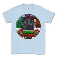 Dusty Blue Black Angus Cattle Merry Christmas Classic Tee - RanaPortraitStore