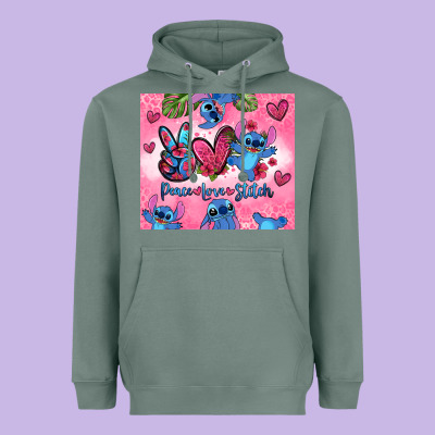 Peace Love Stitch Heavyweight Hoodie Designed By Zillion Design Studio