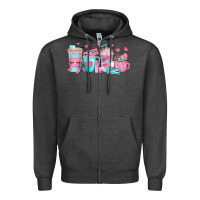 Charcoal Heather lash hustler coffee cups Zipper Hoodie - texasbilliewilder