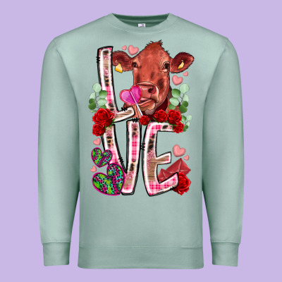 Love Cow Valentine Premium Sweatshirt Designed By Racoondesign
