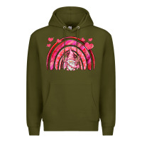 Army Green valentines day rainbow with cupid gnome Premium Hoodie - NancyCooperArtShop