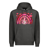 Charcoal Heather valentines day rainbow with cupid gnome Premium Hoodie - NancyCooperArtShop