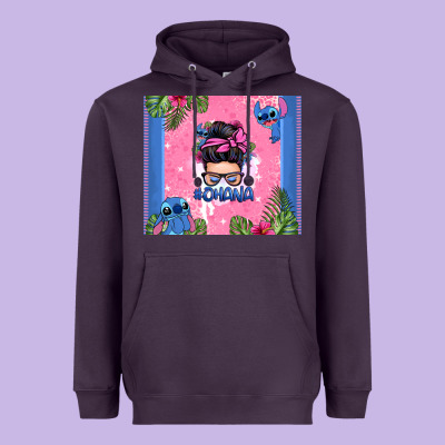 Ohana Stitch Messy Bun Heavyweight Hoodie Designed By Zillion Design Studio