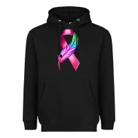 Black Breast Cancer Ribbon with Feather Heavyweight Hoodie - texasbilliewilder