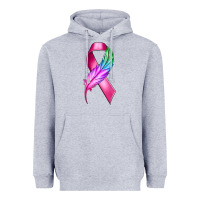 Heather Grey Breast Cancer Ribbon with Feather Heavyweight Hoodie - texasbilliewilder