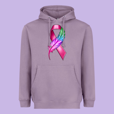 Breast Cancer Ribbon With Feather Heavyweight Hoodie Designed By Texasbilliewilder
