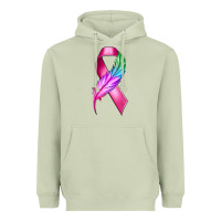 Matcha Breast Cancer Ribbon with Feather Heavyweight Hoodie - texasbilliewilder