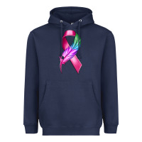 Navy Breast Cancer Ribbon with Feather Heavyweight Hoodie - texasbilliewilder