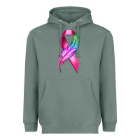 Sage Breast Cancer Ribbon with Feather Heavyweight Hoodie - texasbilliewilder