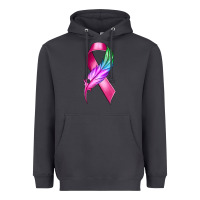 Smoke Breast Cancer Ribbon with Feather Heavyweight Hoodie - texasbilliewilder