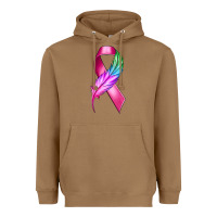 Toasted Coconut Breast Cancer Ribbon with Feather Heavyweight Hoodie - texasbilliewilder