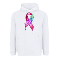 White Breast Cancer Ribbon with Feather Heavyweight Hoodie - texasbilliewilder