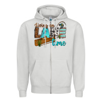 Dove Grey living on lake time Zipper Hoodie - texasbilliewilder
