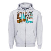 Heather Grey living on lake time Zipper Hoodie - texasbilliewilder