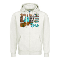 Oatmeal Heather living on lake time Zipper Hoodie - texasbilliewilder