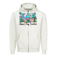 Oatmeal Heather jesus is my anchor gnomes Zipper Hoodie - Zillion Design Studio
