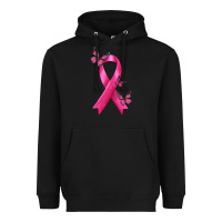 Black Breast Cancer Ribbon with Butterfly Heavyweight Hoodie - texasbilliewilder