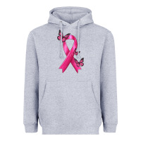 Heather Grey Breast Cancer Ribbon with Butterfly Heavyweight Hoodie - texasbilliewilder