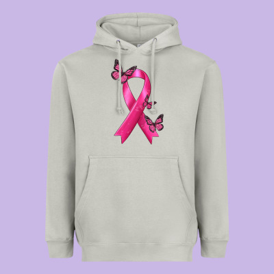 Breast Cancer Ribbon With Butterfly Heavyweight Hoodie Designed By Texasbilliewilder