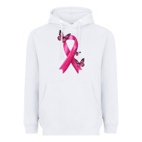White Breast Cancer Ribbon with Butterfly Heavyweight Hoodie - texasbilliewilder