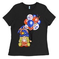 Black patriotic gnome balloon Ladies Tee - BarkalooDesign