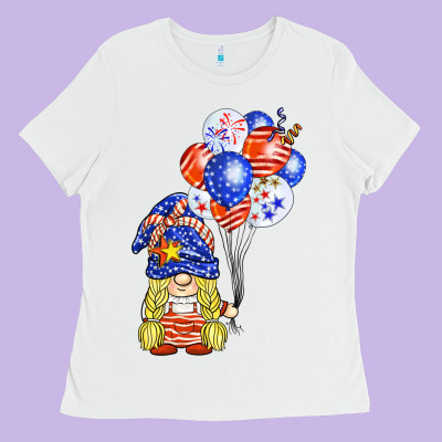 Patriotic Gnome Balloon Ladies Tee Designed By Barkaloodesign