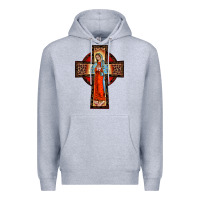 Heather Grey lady of guadalupe leopard cross Premium Hoodie - BarkalooDesign