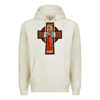 Oatmeal Heather lady of guadalupe leopard cross Premium Hoodie - BarkalooDesign