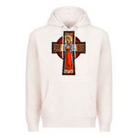 Pale Pink lady of guadalupe leopard cross Premium Hoodie - BarkalooDesign