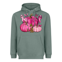 Sage Breast Cancer We Wear Pink with Pumpkin and Ribbon Heavyweight Hoodie - texasbilliewilder