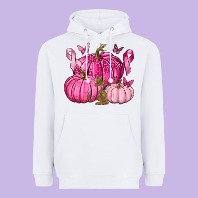 Breast Cancer We Wear Pink With Pumpkin And Ribbon Heavyweight Hoodie Designed By Texasbilliewilder