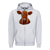 Heather Grey red angus calf Zipper Hoodie - RanaPortraitStore