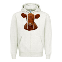Oatmeal Heather red angus calf Zipper Hoodie - RanaPortraitStore