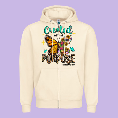 Zipper Hoodie created with a purpose ephesians 2 10